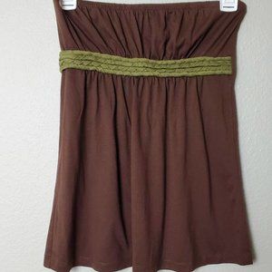 Charlotte Russe Brown Strapless Tunic with Green S